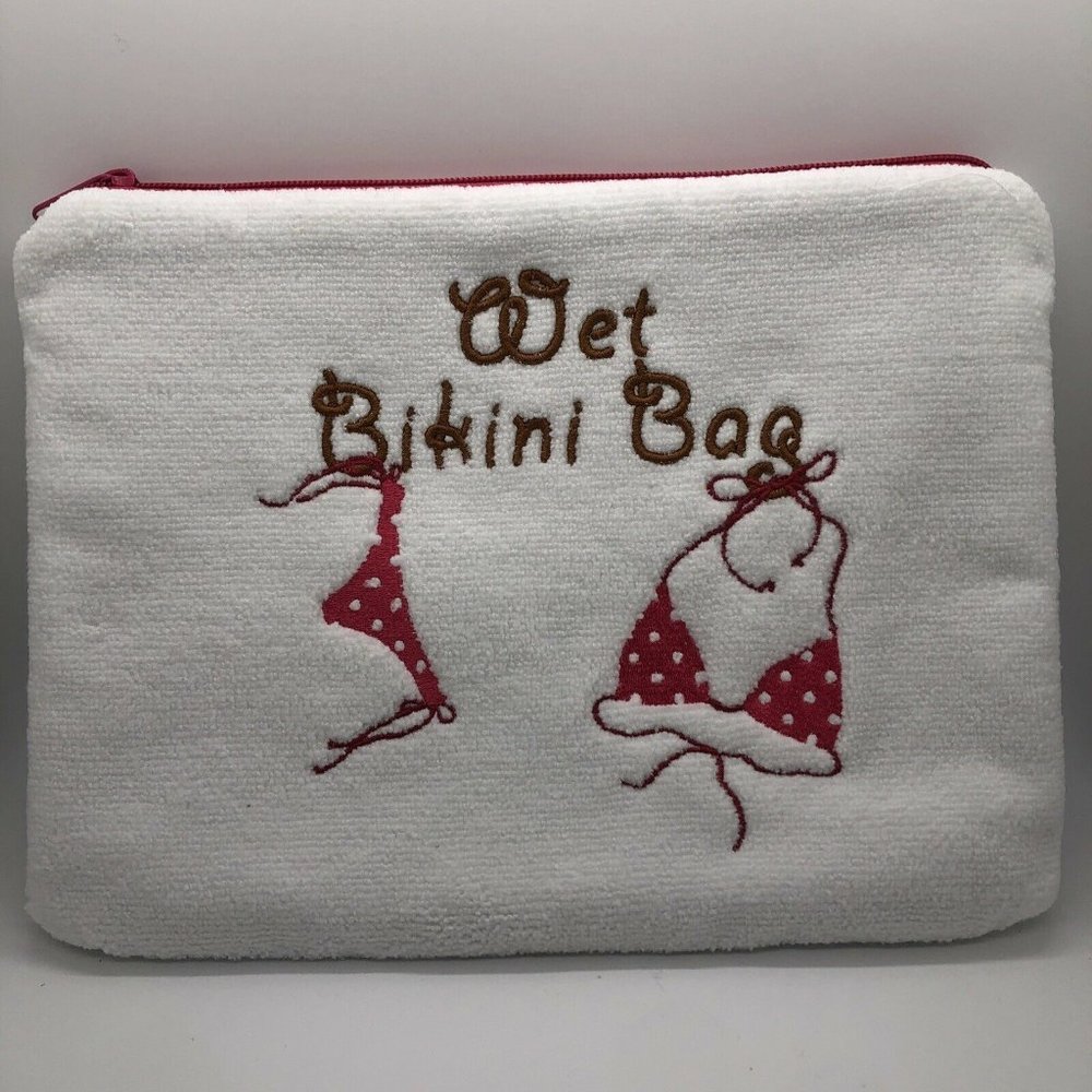 Wet Bikini Bag Pink And White Stylize 12”x9”